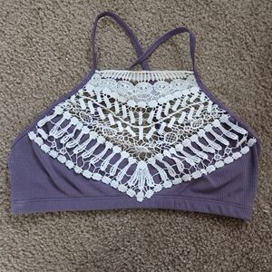 Purple and White Lace Bralette